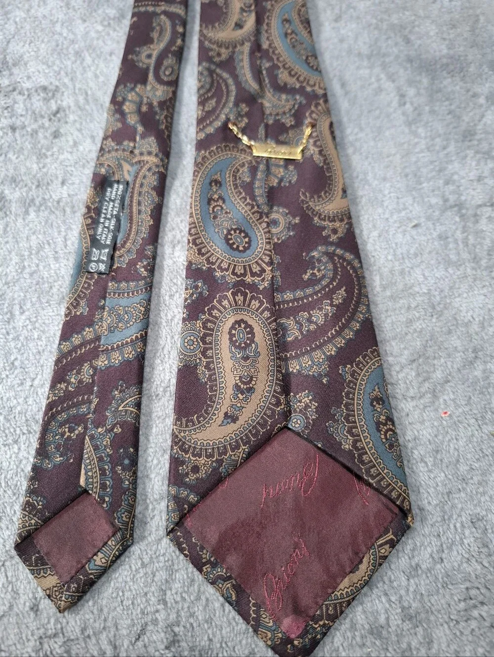 Brioni Italy 100% Silk Tie Burgundy Teal Paisley Men's Luxury Necktie Classic